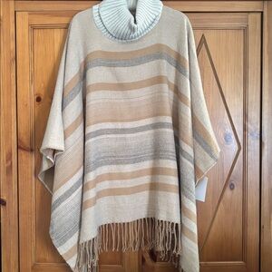 Vince Camuto Beige and Gray Striped Poncho